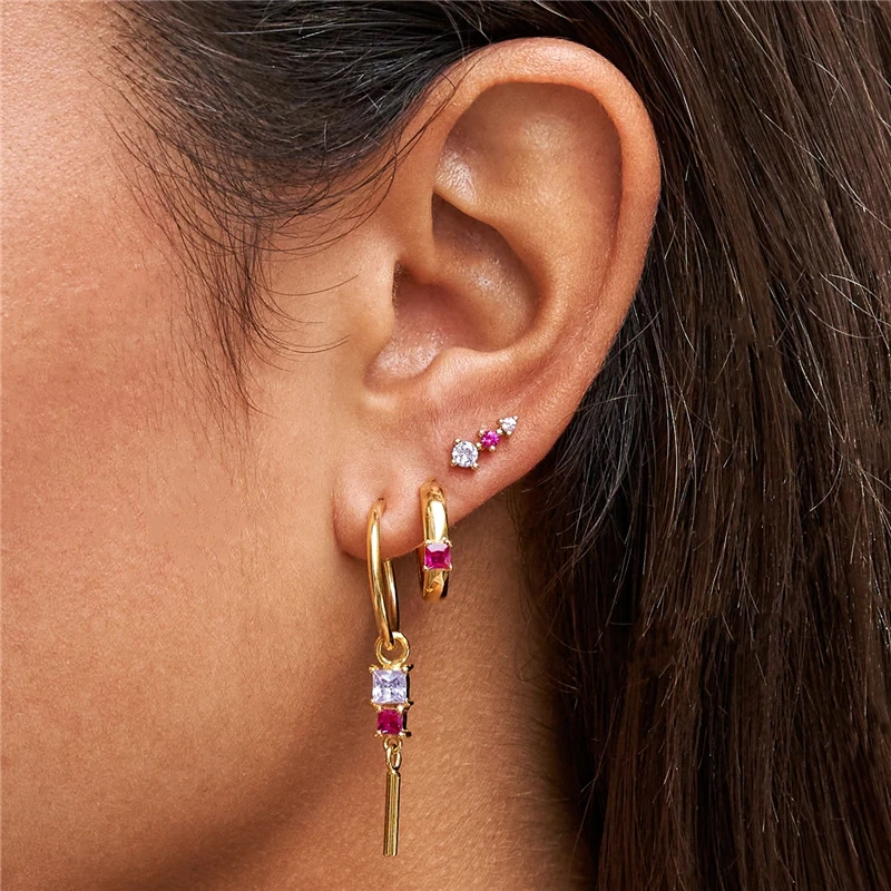 

2021 Pink Zircon Simple Earrings Pendientes Sterling Silver Earrings Lovely Piercing Stud Earring Jewelry Gift