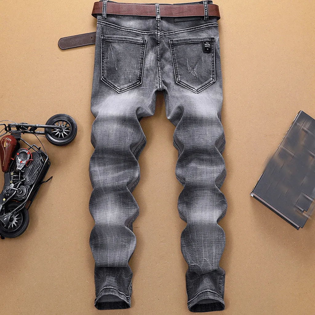 Мужские брюки в стиле хип хоп модные обтягивающие джинсовые на молнии облегающие