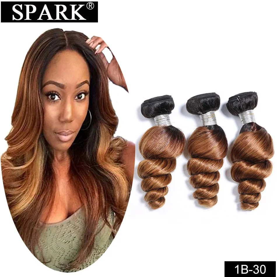 T1B/30 Spark перуанское неплотное переплетение человеческие волосы 4bundles предложения три тона пучки волос "омбре" 1B/4/30 Реми наращивание волос вплетением - Цвет: T1B/30