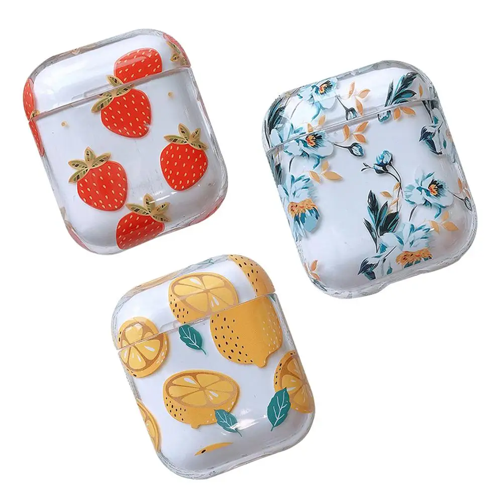 Protective Case Cover for Air pods Transparent Lemon Strawberry Gardenia Pattern Wireless Bluetooth Earphone Anti-fall Cases | Электроника