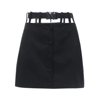 fanco elasticated black a line skirt women schoolbag buckle short personality stitching breasted small solid color %d0%b6%d0%b5%d0%bd%d1%81%d0%ba%d0%b8%d0%b5 %d1%8e%d0%b1%d0%ba%d0%b8