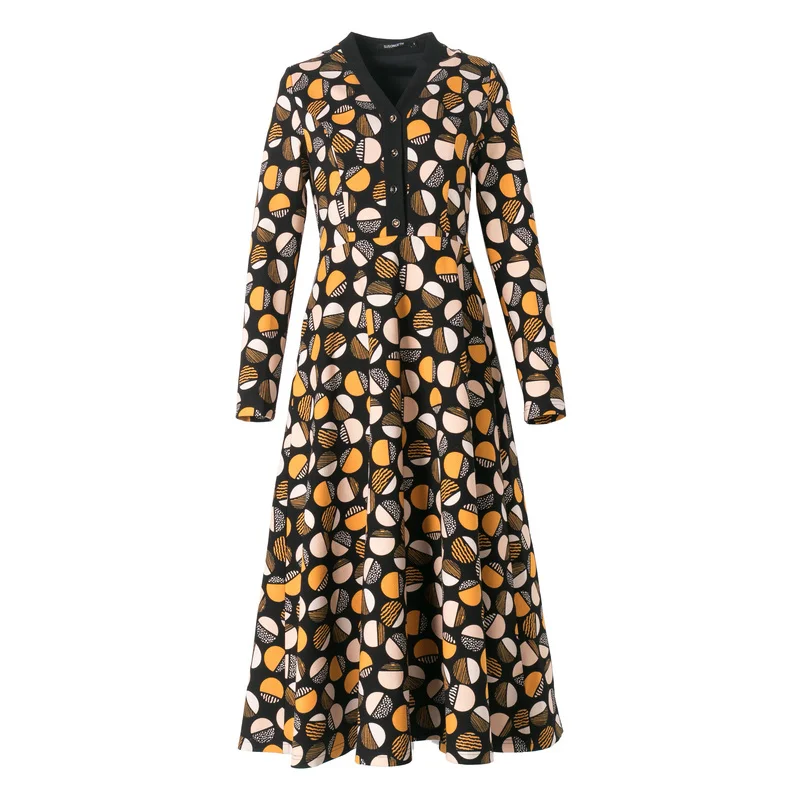 

2021 Summer Autumn New Style Casual Elegant Long Sleeve Dot Print Knit Dress for Women