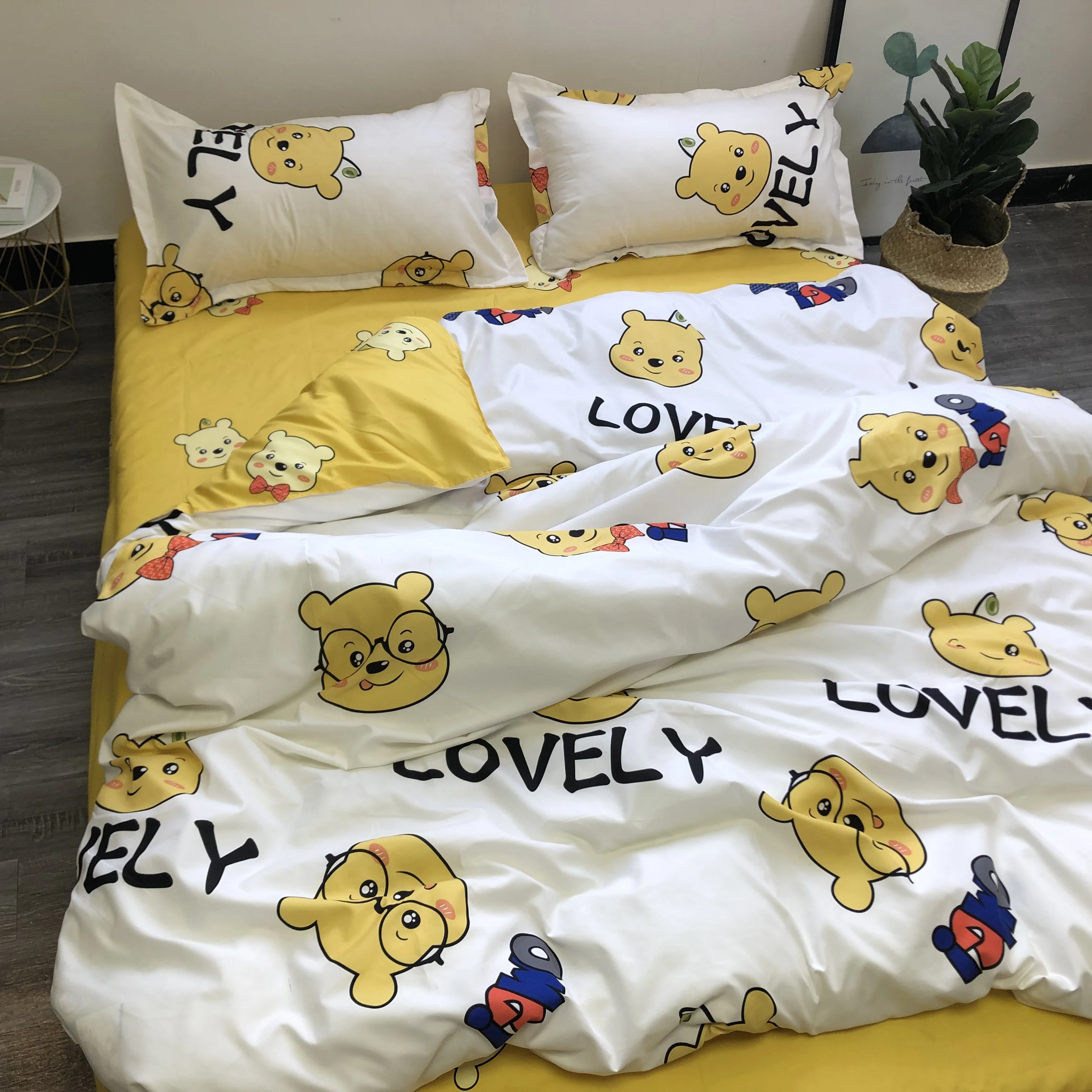 

Double Bed Linen Set Flower Reactive Printed Queen Size Duvet Cover Sets King Size Bedding Purple Floral Bed Covers