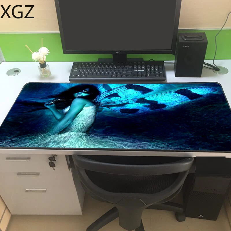 XGZ Cool Black Background Wings Girl большой игровой коврик для мыши PC компьютерный замок стола