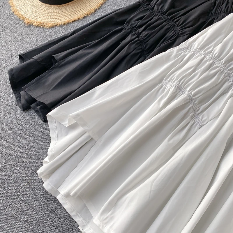 

Spring Women Chic High Waist Medium Long Ruched Skirt Casual Street Fashion Pleated Skirt
