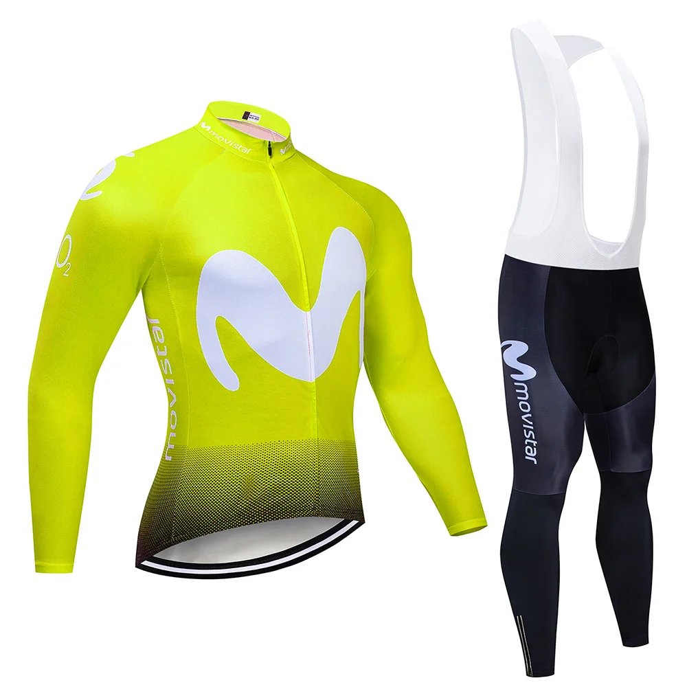 Long sleeve suit Красный Movistar Команда с длинным рукавом Велоспорт Джерси Комплект комбинезон ropa ciclismo велоодежда MTB велосипед Джерси Униформа мужская одежда - Цвет: Long sleeve suit