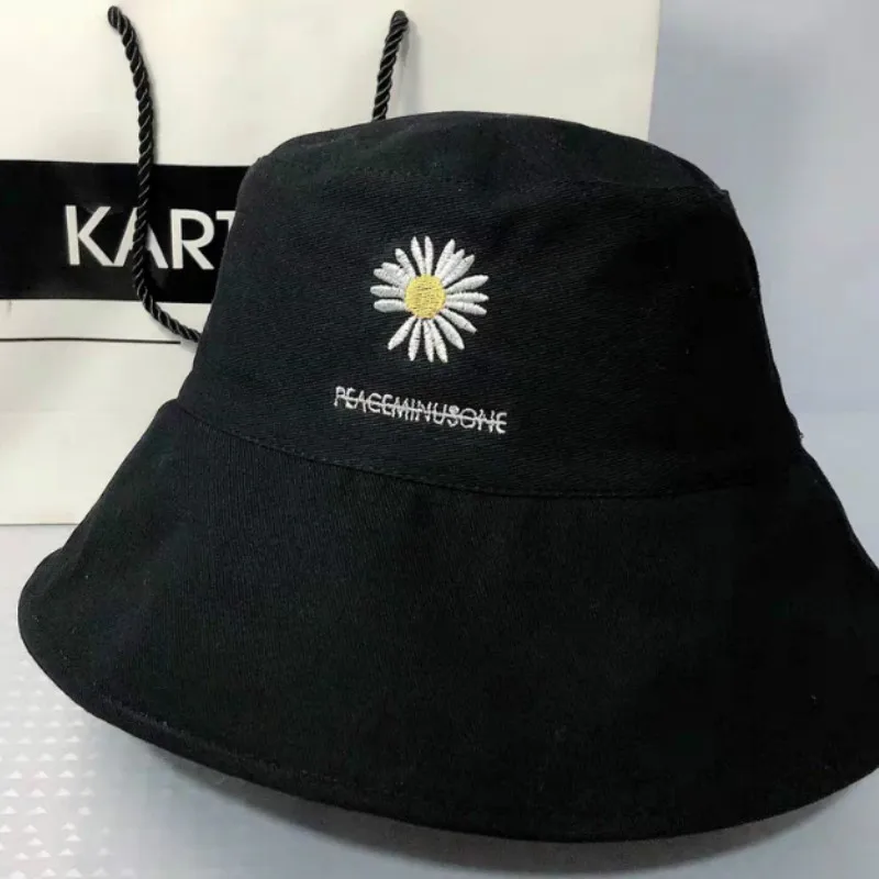 Panama For Women Spring Daisy Embroidered Bucket Hat Women's Flat Top Cotton Panama Summer Short Brim Cover Outdoor Sun Hat