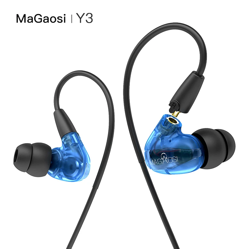 

Наушники MAGAOSI Y3 2Dynamic + 1BA, HIFI музыкальные наушники MMCX со съемным бескислородным медным кабелем, Bluetooth-гарнитура, беруши с микрофоном