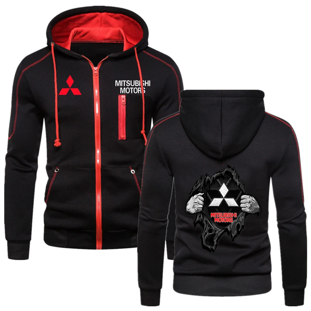 

Hip Hop Zipper Hooded Mitsubishi Car LOGO Sweatshirt Men 2020 Casual Solid Hoodies Sweatshirts Male Brand Streetswear Jackets