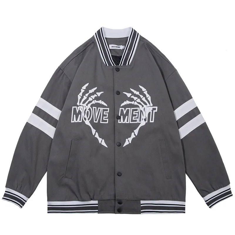 

Unisex Retro Letter Finger Bone Printed Bomber Jacket Oversize Streetwear Mens Harajuku Varsity Baseball Jackets Coats Tops