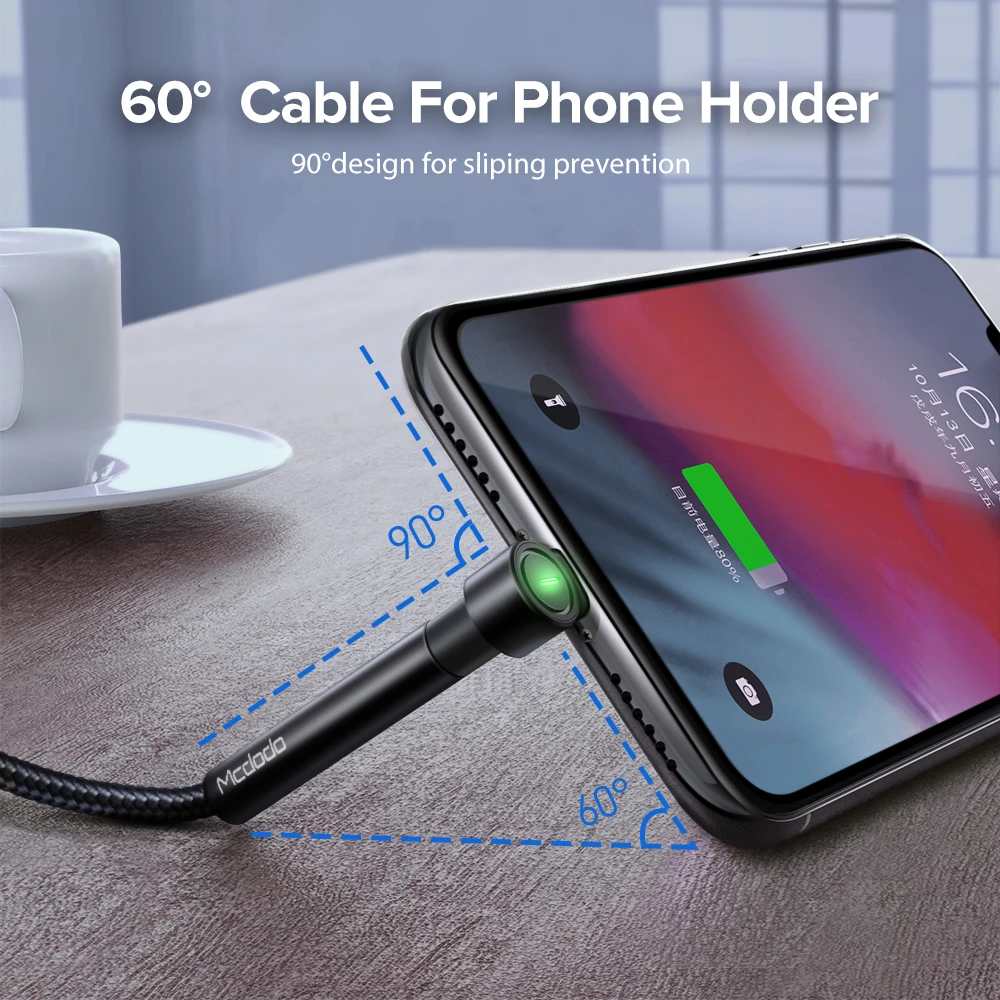 MCDODO 1 8 м USB кабель светодиодный Type C для зарядки и мобильный телефон держатель