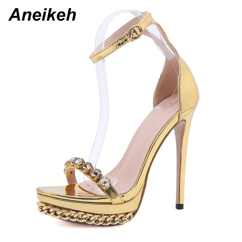Женские босоножки со стразами Aneikeh летние с металлическим украшением открытым