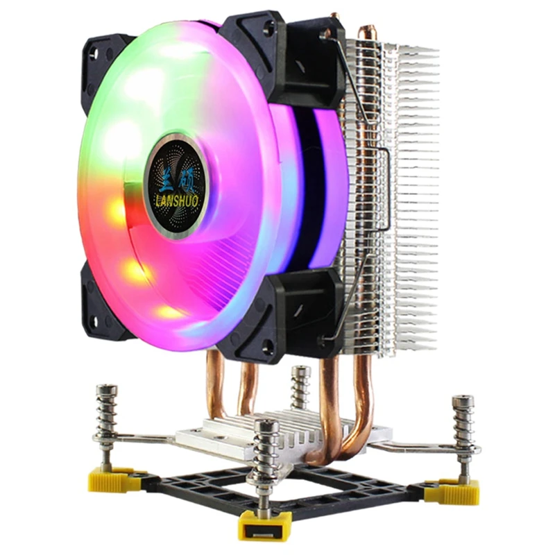 LANSHUO CPU Радиатор RGB LED кулер 2 тепловые трубы Ультра тихий вентилятор для LGA 775 115X 1366