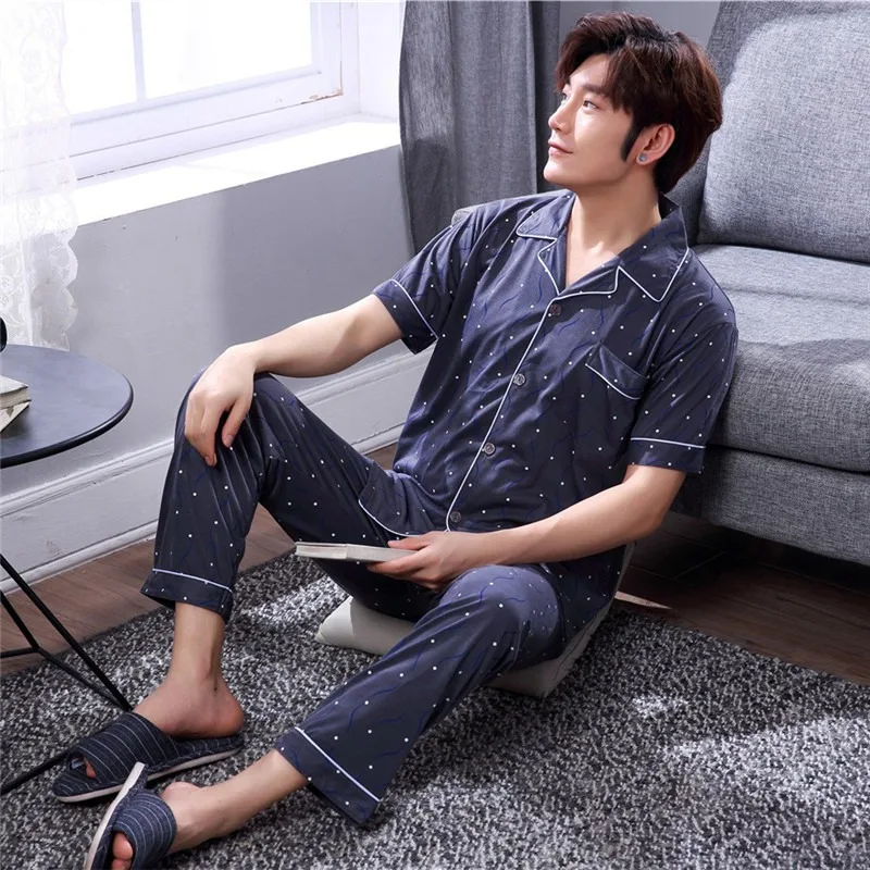 

Men's 100% pajamas, short sleeve pajamas, household, spring and summer, 2019