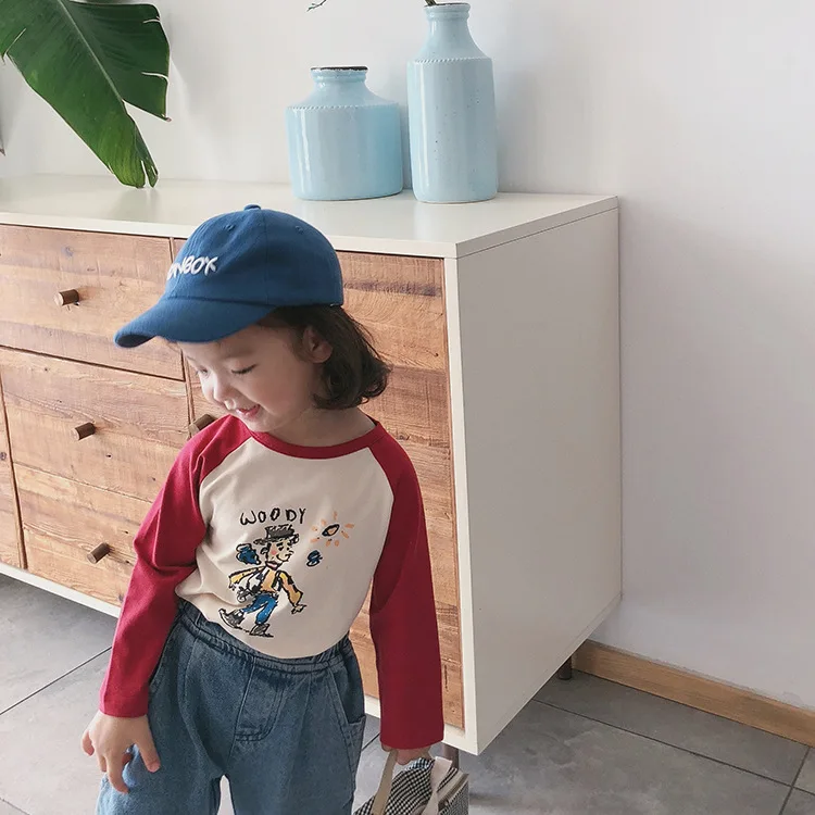 Осень милые футболки с длинными рукавами из чистого хлопка героями мультфильмов