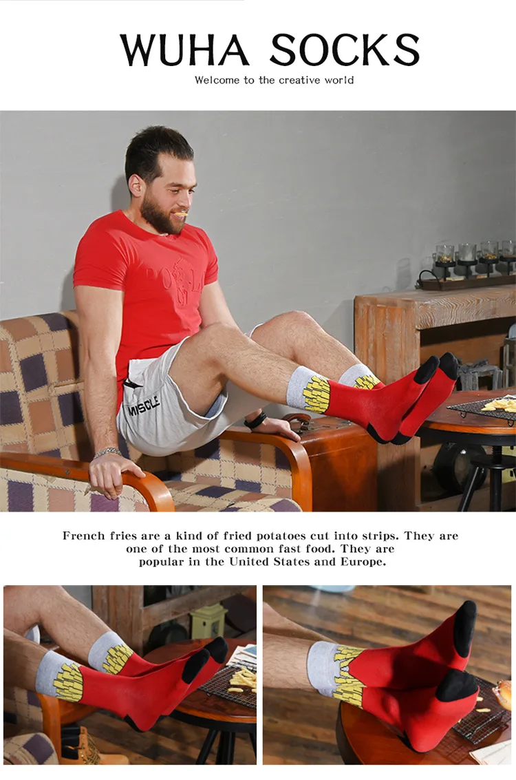 Four season Cotton Socks Men Hip Hop Skateboard Long Sock Casual Colorful Street Fashion Harajuku Man Food Pattern Funny Socks