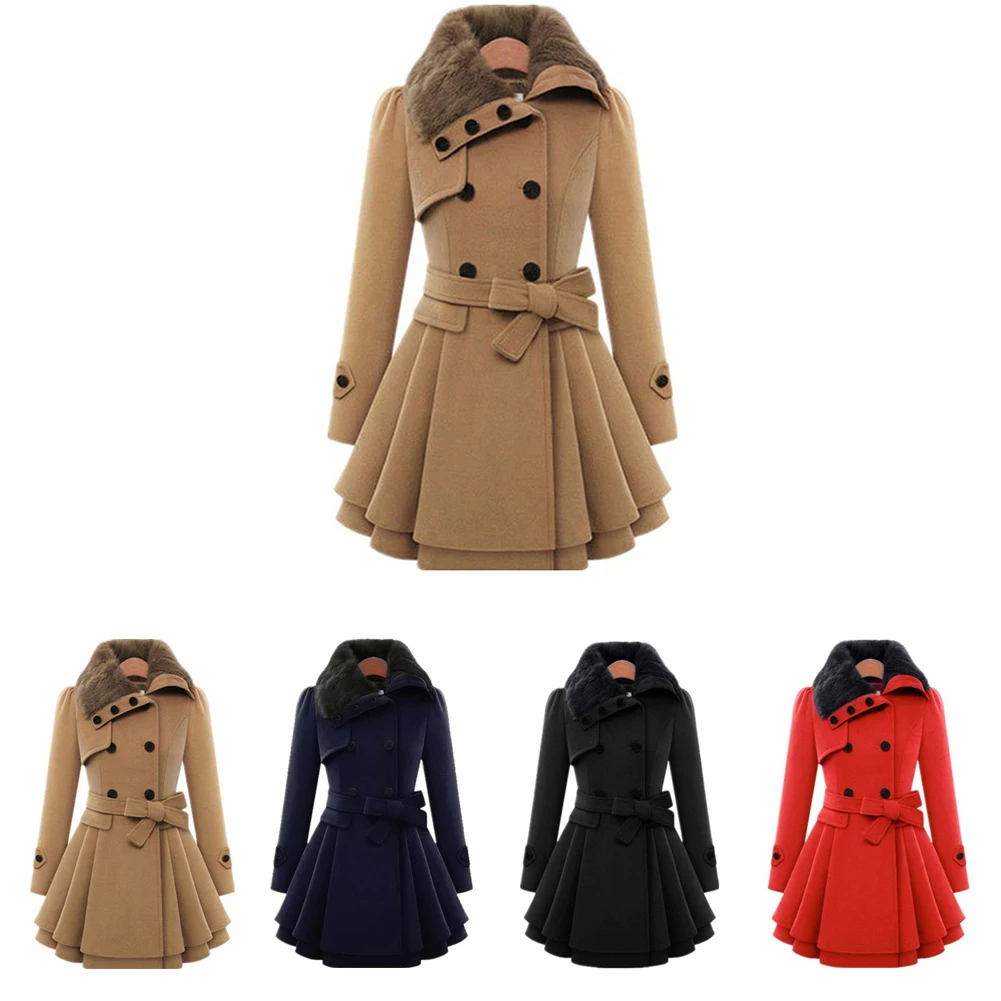 

Fashion Women Autumn and winter long sleeve lapel collar Thicken Slim Medium length Coat