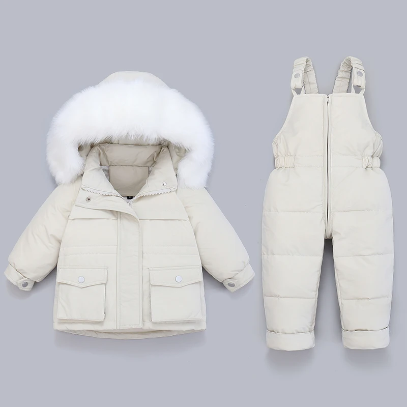 

Winter Jackets for Boys Kids Snowsuits Girl Duck Down Parka Coat White Fur Collar Outerwear Children Overalls Baby Jumpsuit