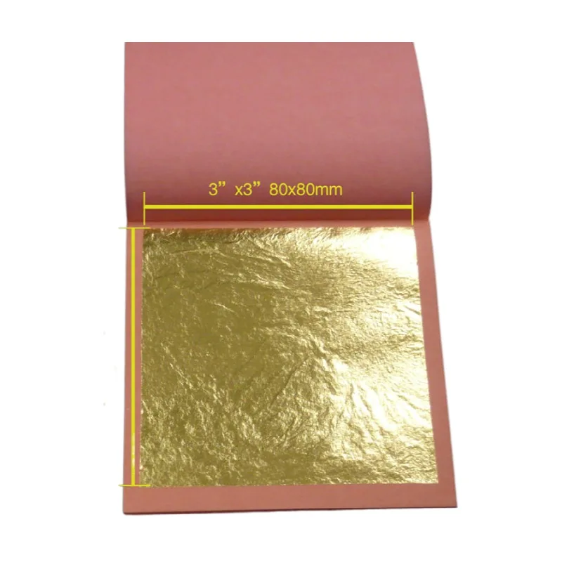 Фото Один буклет из 25 листов 8X8 см Подлинная Золотая листовая фольга 24 карата бумага