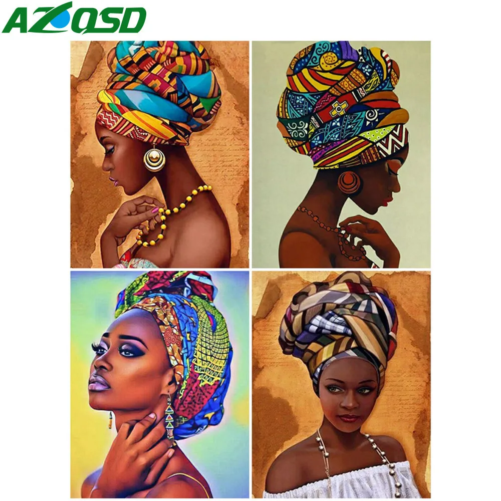 

AZQSD Painting By Number African Woman Drawing On Canvas Diy Frame Paint By Numbers Portrait Kits Modern Wall Art Gifts