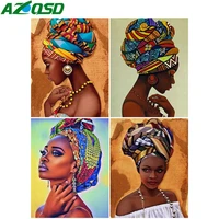 azqsd painting by number african woman drawing on canvas diy frame paint by numbers portrait kits modern wall art gifts