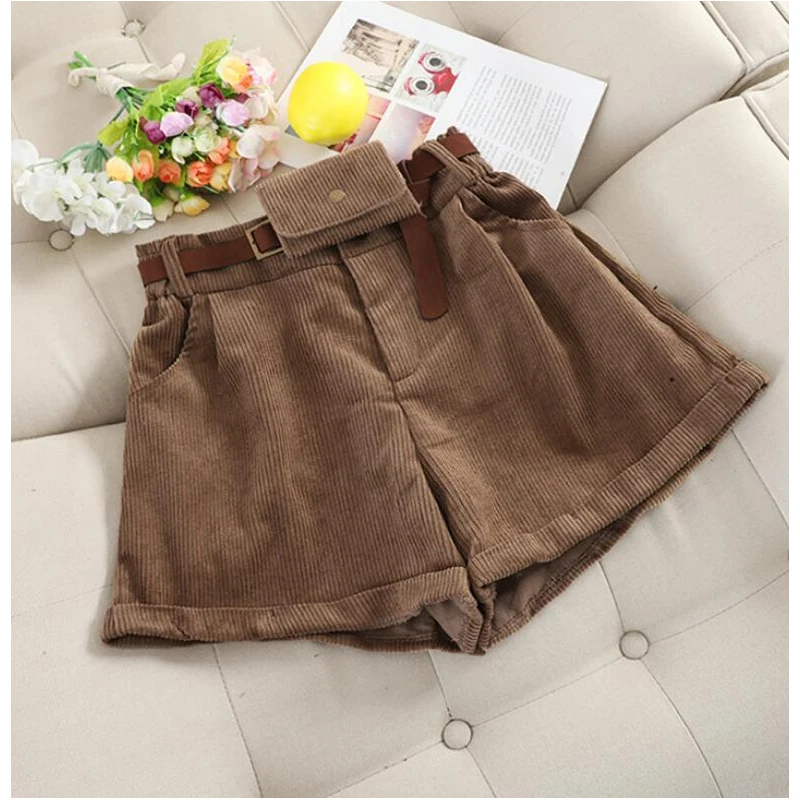 Женские зимние вельветовые шорты в Корейском стиле свободные толстые широкие