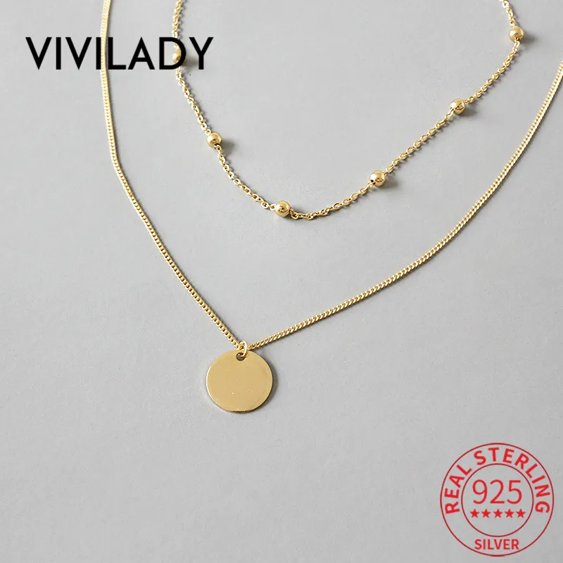 Двухслойный женский чокер из серебра 925 пробы с Круглым Диском | Украшения и