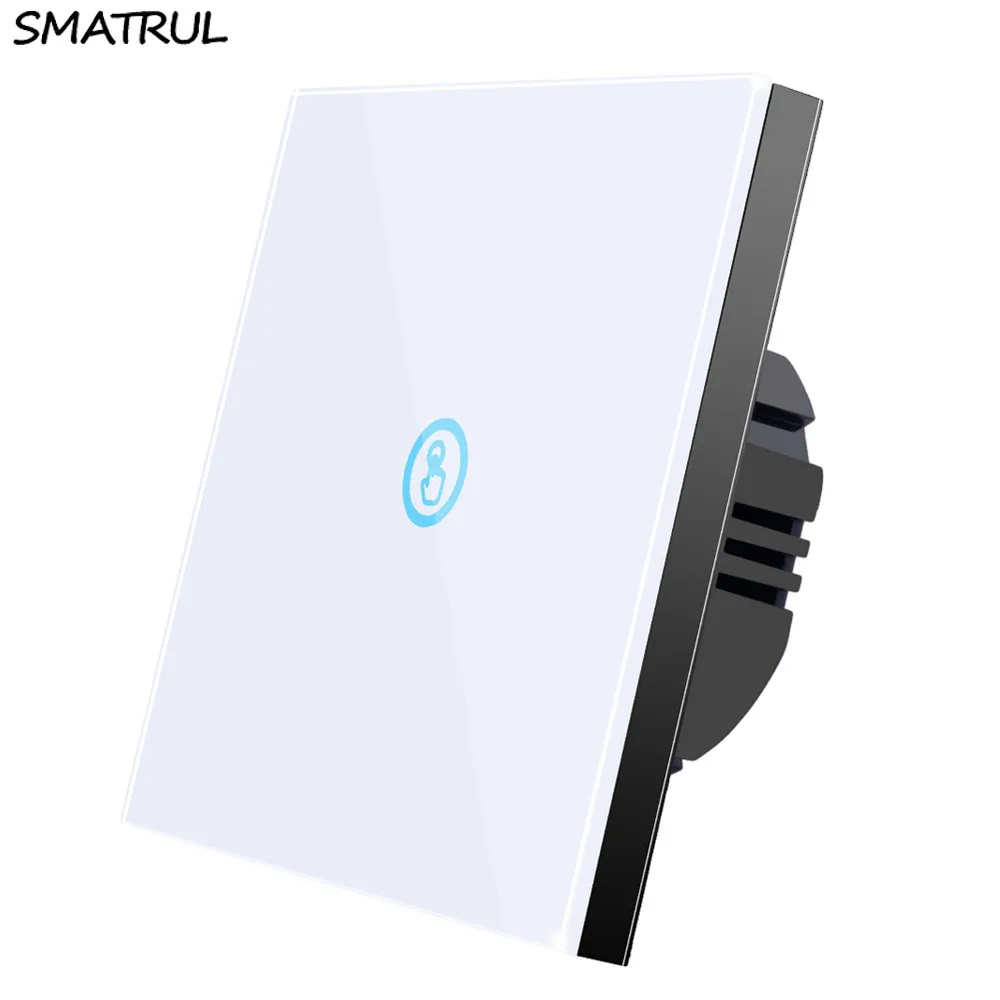 1 gang Switch white SMATRUL настенный светильник с сенсорным выключателем, светодиодная лампа, панель с кристальным стеклом для экрана 1, 2, 3 комплекта, переменный ток, 110 В, 220 В, 240 в, стандарт ЕС, Великобритании, США, датчик вкл - Цвет: 1 gang Switch white
