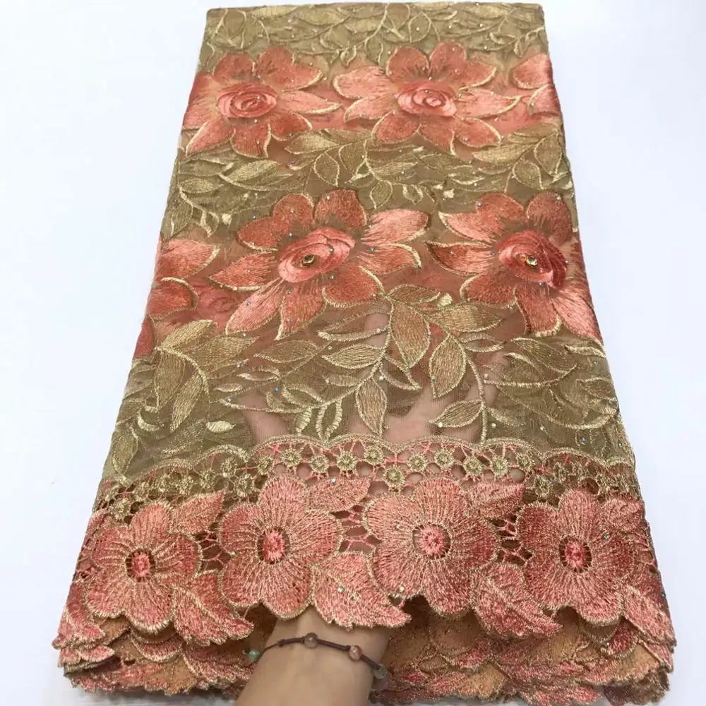 

New Arrival tulle Lace Fabrics African Nigerian Tulle Mesh Lace Fabric for Wedding New Design Big Flower Lace Fabrics with Stone