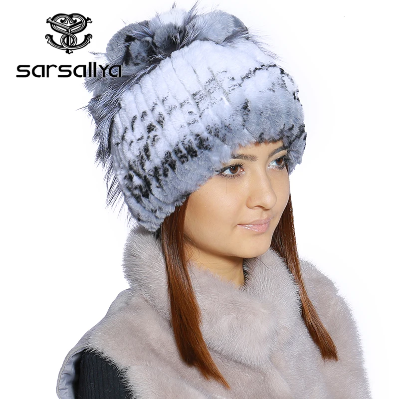 SARSALLYA Зимой меховая шапка для женщин реального рекс кролика с silver fox меховой