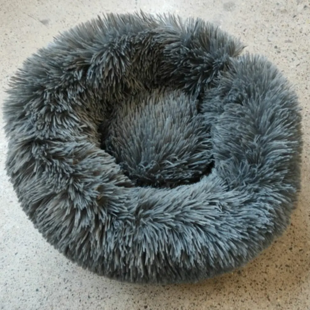 

Round Plush Dog Bed House Dog Mat Winter Warm Sleeping Cats Nest Soft Long Plush Dog Basket Pet Cushion Portable Pets Supplies