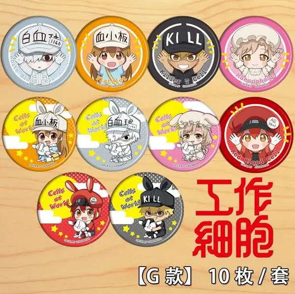 Аниме клетки на работе белые кровяные красные фигурка тромбоцитов 4640 значков