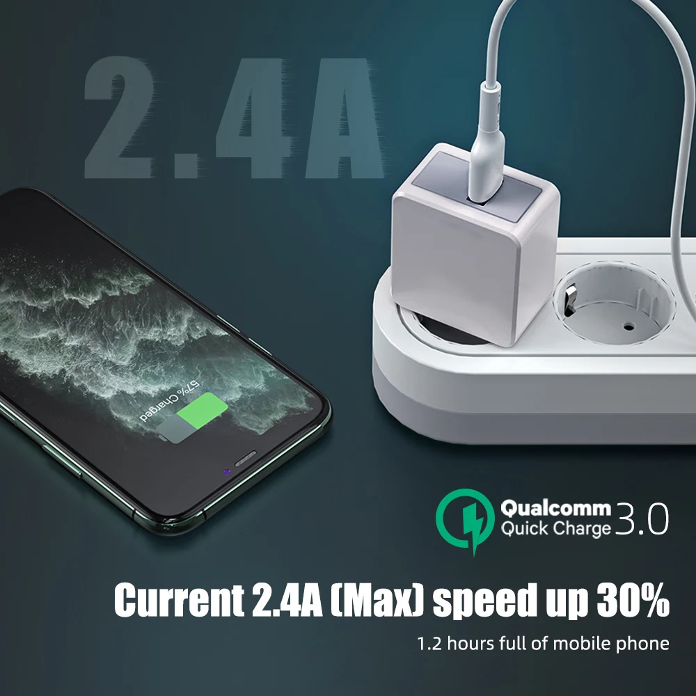 ! ACCEZZ 2.4A USB Quick Charge 3 0 EU UK настенное зарядное устройство для iPhone SE 2020 Note 8 Realme 5 Pro