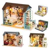 puzzle doll house dollhouse wooden doll houses miniature furniture kit with led toys children christmas gift z007 z008 z009 s931