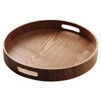 round serving bamboo wooden tray for dinner trays tea bar breakfast food container handle storage tray
