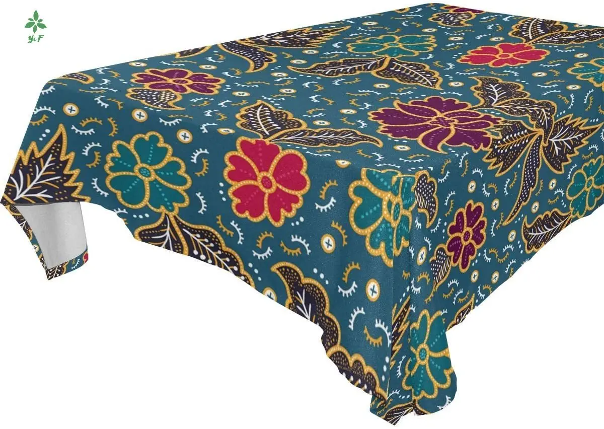 

Kitchen Table Decor With Floral Retro Blue Table Cloth
