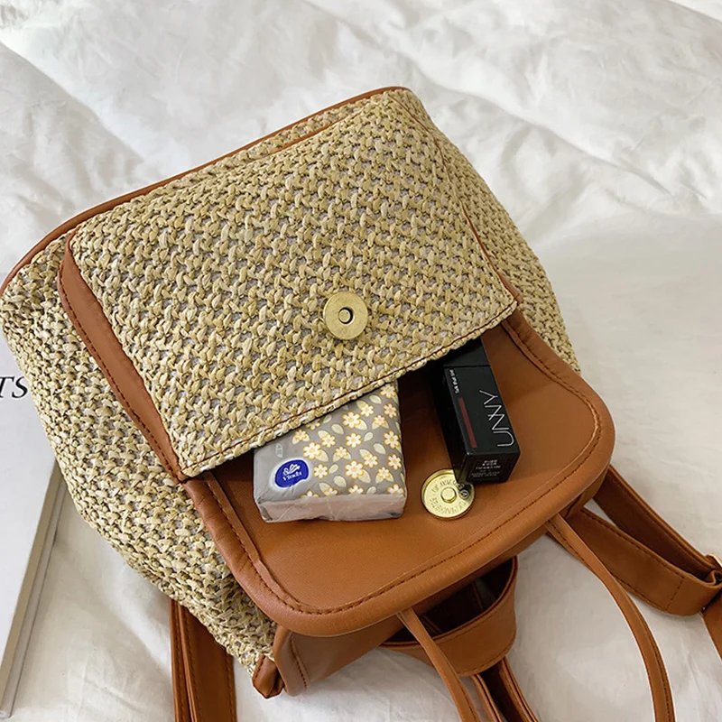 

Straw Backpack Women Woven Handmade School Bags Girls Travel Backpack Hollow-out Rattan Rucksack Summer Beach Bag bolso