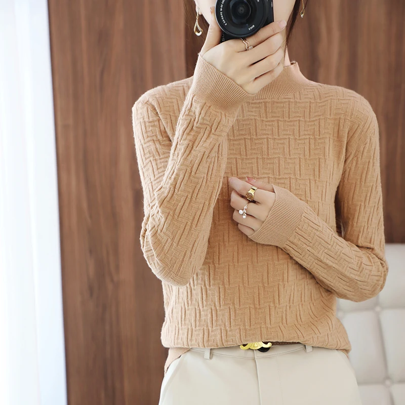

2021 woman Autumn and winter Half turtleneck Cashmere sweaters knitted Pullovers High Quality Warm Female cashmere sweater Top
