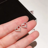 gold silver color trendy ear buckle stud earrings female simple korean temperament heart zircon stone love ear jewelry for women