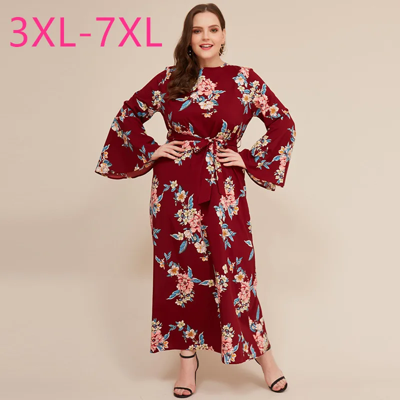 Женское длинное платье с цветочным принтом большие размеры 4XL 5XL 6XL 7XL весна осень
