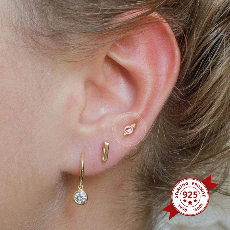 

925 Sterling Silver Ear Needle Simple Fashion Crystal Balls Stud Earrings Women Exquisite Girlfriend Sisters Jewelry Accessories