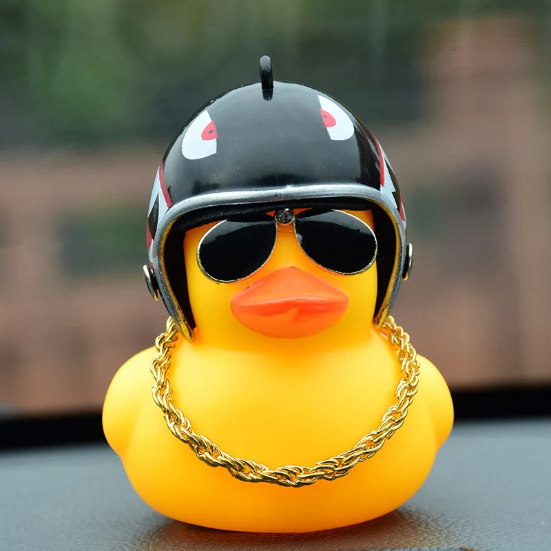 

Society Lovely Duck in the Car Ornament Car Accessories Interior Decoration Car Dashboard Toys With Helmet And Chain