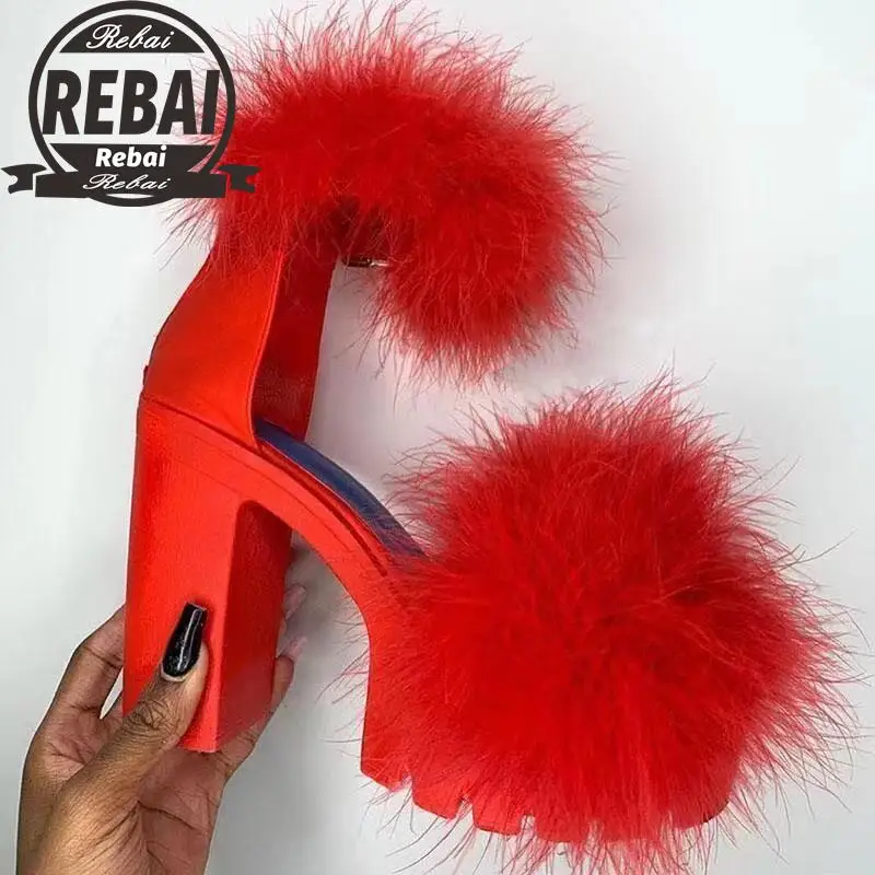 

2021 Women Shoes Coarse-heeled Fur Rubber SandalsWomen Shoes Womens Platform Heels Mary Janes Shoes High Heels Leather Shoes 43