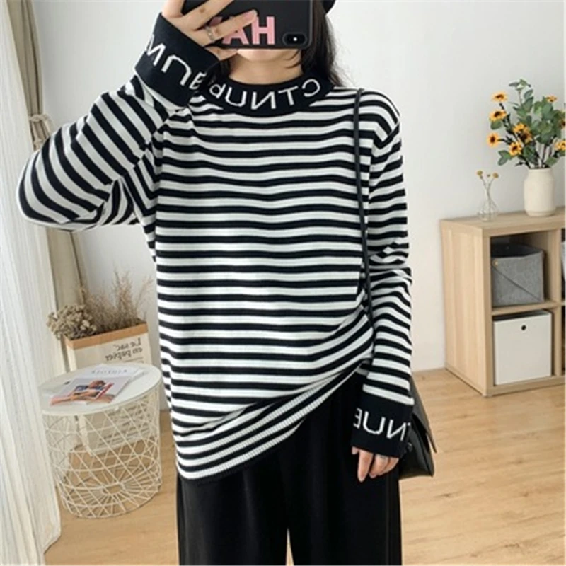 

2021 Autumn/Winter Fashion New Half High Neck Long Sleeve Loose Knitting Female Letters Slimming Hedging Bottoming Sweater Trend