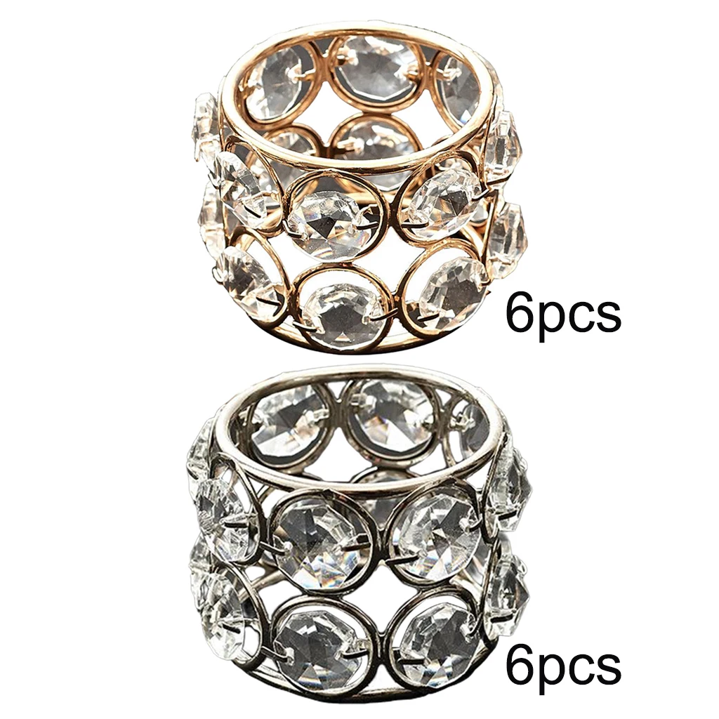 

6 Piece Elegant Crystal Napkin Rings for Wedding Banquet Festival Decorative