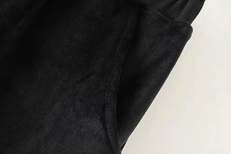 Брюки женские LUNDUNSHIJIA черные теплые плюшевые шаровары повседневные свободные