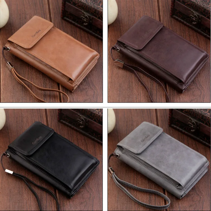 

Multifunction Vintage Leather Wallet Men Luxury Zipper Hasp Phone Purses Man Portable Wristlet Card Holder Coin Purse Clutch Bag