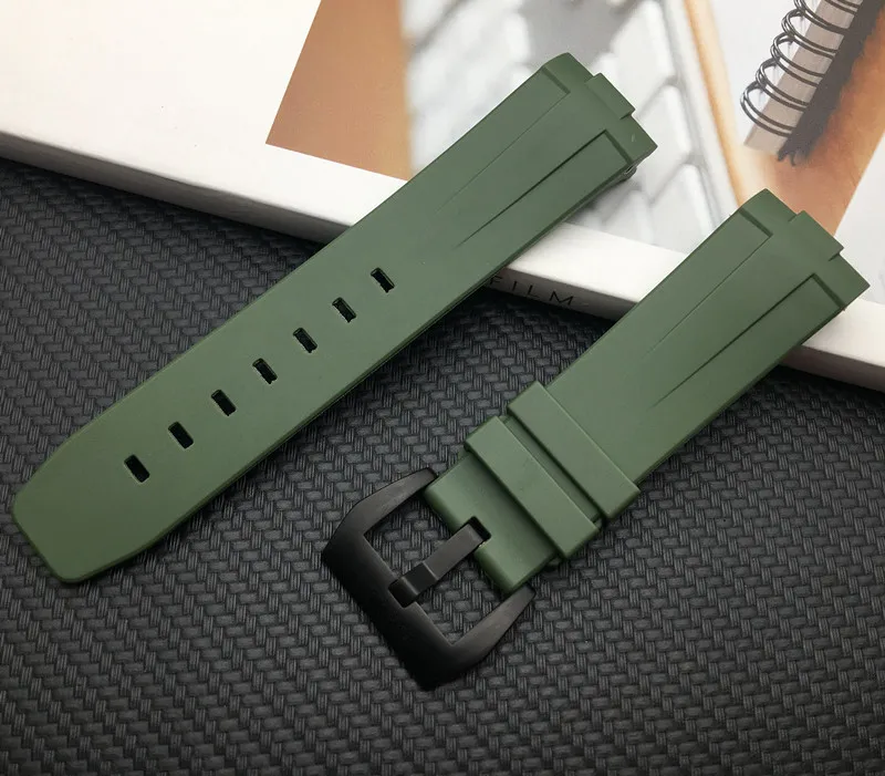 24mm black white army green Rubber Silicone band with Needle Buckle Watchband fit for Panerai strap Watch Accessories tool logo | Наручные