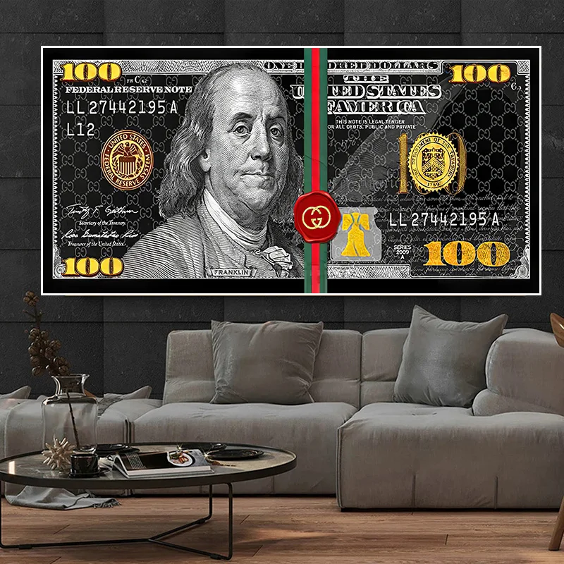 

Vintage 100 Dollar Money Canvas Art Portrait Painting Prints Modern Cuadros Poster Wall Picture For Living Room Home Decoation