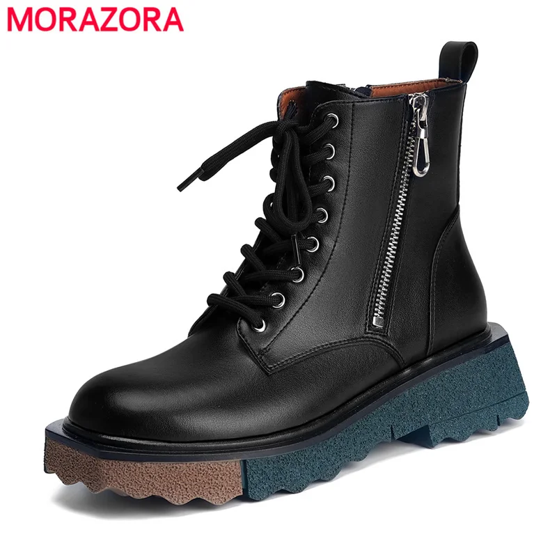 

Женские ботильоны на молнии MORAZORA, черные ботильоны из натуральной кожи, на шнуровке, Осень-зима 2019